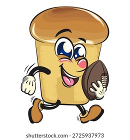 bonitinho rum baba bolo personagem mascote de desenho animado jogando rúgbi e futebol americano, ilustração vetorial, trabalho de mão desenhada
