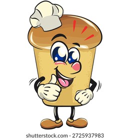 cute rum baba cake cartoon mascot character as chef give thumbs up, vector illustration, work of hand drawn