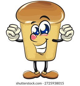 süße Rum Baba Kuchen Cartoon Maskottchen Charakter gesund und stark genug, um ein Champion mit lächelnden Vektorgrafik, Arbeit von Hand gezeichnet werden