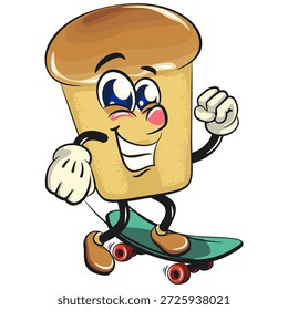 bonitinho rum baba bolo de desenho animado mascote personagem andando de skate com vetor sorridente ilustração, trabalho de mão desenhada