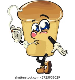 Cute Ron Baba Cake Cartoon Mascota Personaje Fumar con calma, Ilustración vectorial, trabajo de dibujado a mano