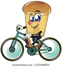 bonitinho rum baba bolo personagem mascote de desenho animado desfrutar de andar de bicicleta com ilustração vetor sorridente, trabalho de mão desenhada