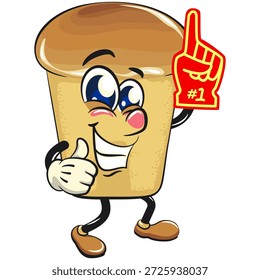 bonitinho rum baba bolo personagem mascote personagem levantar espuma dedo, ilustração vetor, trabalho de mão desenhada