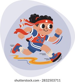 Cute Runner Athlete Character in Dynamic Action Pose Illustration