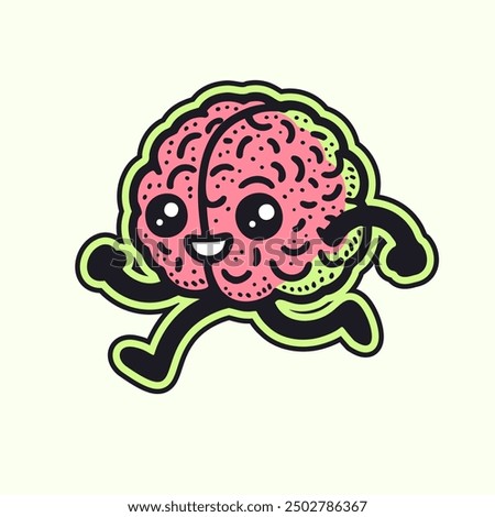 cute running brain funny illustration, vector mascot
