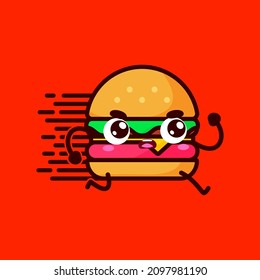 cute running burger character vector