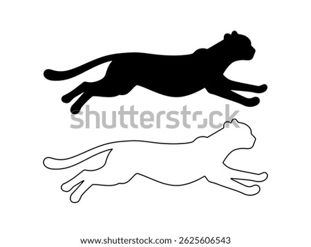 Cute running cheetah silhouette vector flat illustration design. Cute running cheetah outline.