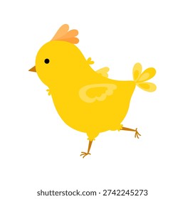 Cute running chick, young farm bird Easter spring holiday funny character hand drawn illustration, symbol of festive springtime period clipart for cards, banner, home celebration event decor