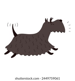Cute running dog, barking, wagging tail cartoon character illustration. Hand drawn flat style design, isolated vector. Summer holidays, vacations, outdoors, beach activity, seasonal element