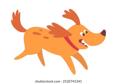 Cute running ginger dog with red collar vector illustration isolated on transparent background. Happy ginger puppy icon.