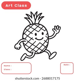 Página para colorear de dibujos animados de frutas de piña