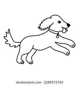 Cute running puppy dog, doodle style flat vector outline for coloring book