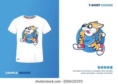 cute running tiger cartoon t shirt design