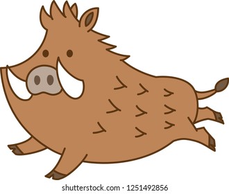 Cute running wild boar vector illustration.White Background.Flat design.Cartoon character.