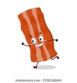 cute rush running expression of bacon cartoon character
