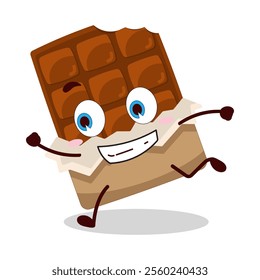 cute rush running expression of bite chocolate bar character
