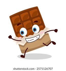 cute rush running expression of bite chocolate bar character
