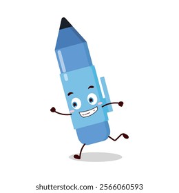 cute rush running expression of blue pen cartoon character
