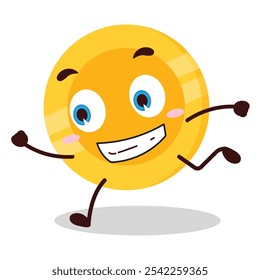 cute rush running expression of coin cartoon character