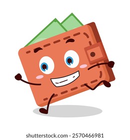cute rush running expression of wallet cartoon character
