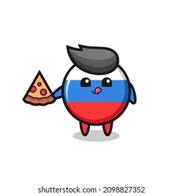 cute russia flag badge cartoon eating pizza , cute style design for t shirt, sticker, logo element