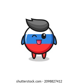 cute russia flag badge character in sweet expression while sticking out her tongue , cute style design for t shirt, sticker, logo element
