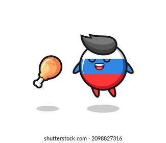 cute russia flag badge floating and tempted because of fried chicken , cute style design for t shirt, sticker, logo element