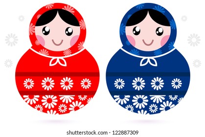Cute Russian Matreshka dolls - red and blue