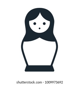 Cute Russian Matryoshka nesting doll folk toy vector icon illustration. Simple single color contemporary style design element isolated on white.