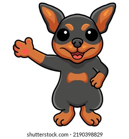 Cute Russian toy dog cartoon waving hand