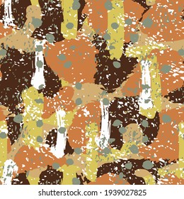 Cute rustic with brown colours brush strokes vector pattern. autumn trendy seamless background.