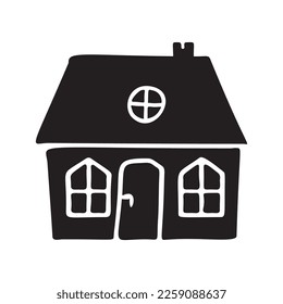 Cute rustic cottage motif in homestead vintage style. Vector illustration of whimsical rural country house. 