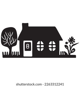 Cute rustic cottage motif in homestead vintage style. Vector illustration of whimsical rural country house. 