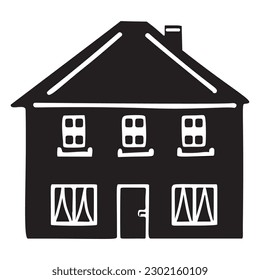 Cute rustic cottage motif in homestead vintage style. Vector illustration of whimsical rural country house. 