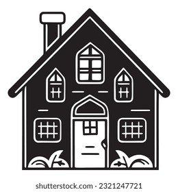 Cute rustic cottage motif in homestead vintage style. Vector illustration of whimsical rural country house. 