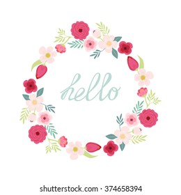 Cute rustic hand drawn floral wreath for your decoration, can be used for wedding cards, baby shower, bridal shower invitations, birthday, spring or Easter cards etc