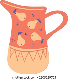 Cute rustic pitcher. Hand drawn ceramic jug isolated on white background