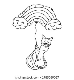 Cute sable fly in balloon in shape of lgbt rainbow in doodle. Smilling sable coloring page. First pet for children. Cute vector hand drawing illustration on white background