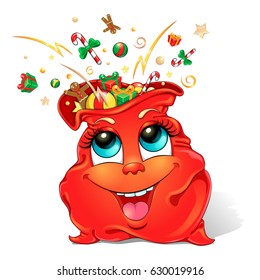 Cute sack with gifts vector illustration. Isolated on white. For clothes and graphic design, prints, posters, package, stickers, greeting cards and invitations. Christmas and New Year design