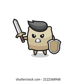 cute sack soldier fighting with sword and shield , cute style design for t shirt, sticker, logo element