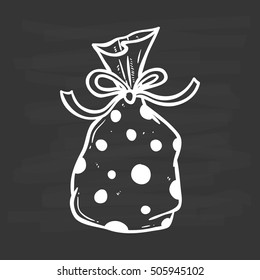 cute sack using doodle art with outline on chalkboard background