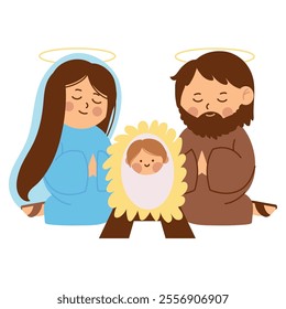 cute sacred family cartoon isolated