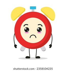 Cute sad alarm clock character. Funny unhappy clock cartoon emoticon in flat style. alarm clock emoji vector illustration