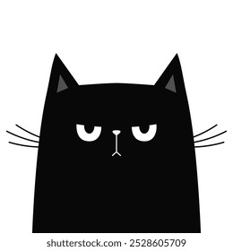 Cute sad angry cat face head. Funny kitten. Black silhouette icon. Kawaii pet animal. Happy Halloween. Cartoon funny baby character. Childish style. Flat design. White background. Vector illustration