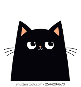 Cute sad angry cat face head. Funny kitten. Black silhouette icon. Happy Halloween. Kawaii pet animal. Cartoon funny baby character. Childish style. Flat design. White background. Vector illustration