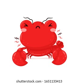 Triste y furioso bogavante. Icono de ilustración de caricatura plana vectorial.Aislado sobre fondo blanco. Lobster, menú de marisco
