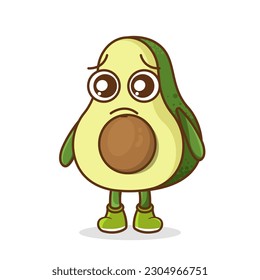 Cute sad avocado fruit character, avocado character with sad emotion, face, depressive eyes