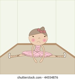 Cute sad ballerina fell on the floor. Vector illustration.