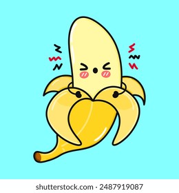 Cute sad Banana character. Vector hand drawn cartoon kawaii character illustration icon. Isolated on blue background. Angry cute Banana character concept