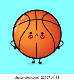 Cute sad basketball character. Vector hand drawn cartoon kawaii character illustration icon. Isolated on blue background. Angry cute Basketball ball character concept